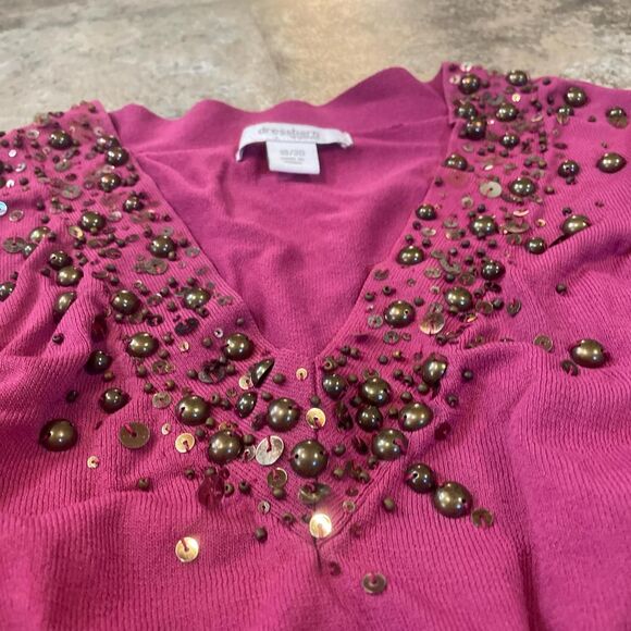 dressbarn y2k stretchy pink beaded v neck vest shirt size 18/20 - Picture 3 of 6